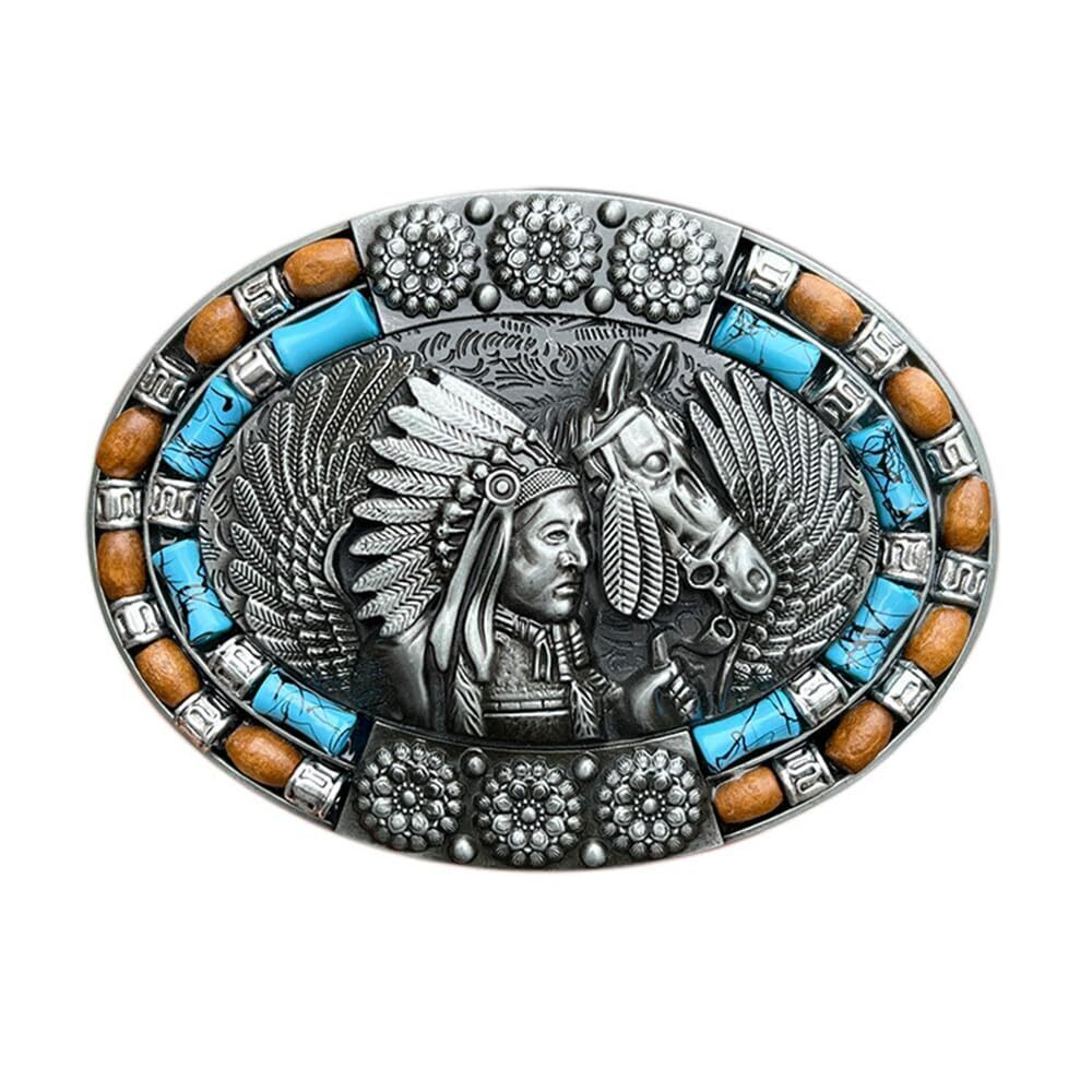 4766 Rodeo Western Cowboy Belt Buckles , Native American Indian Silver Belt